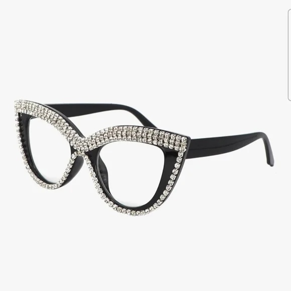 Elegant Black Rhinestone Cat-Eye Glasses - Picture 3 of 5
